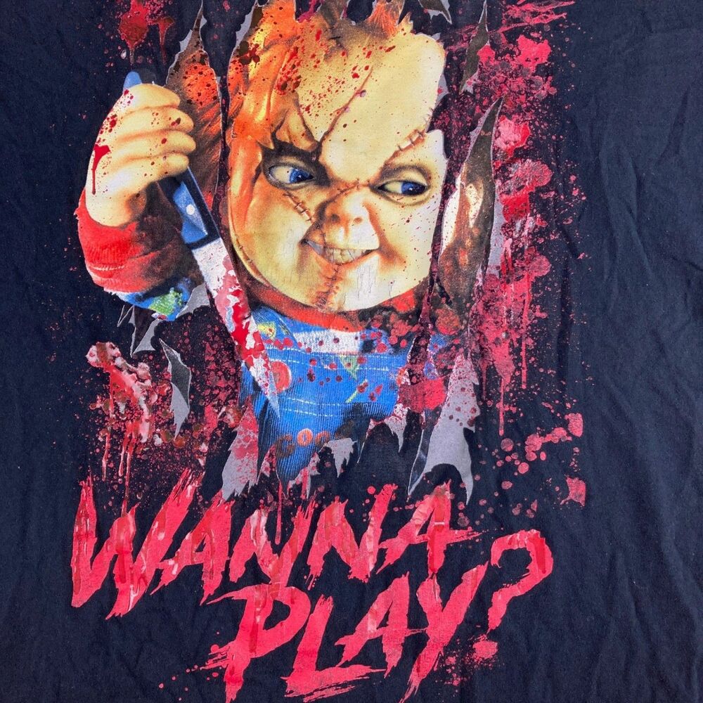 Chucky Wanna Play T Shirt Mens XL Black Universal Studios Halloween Horror Night